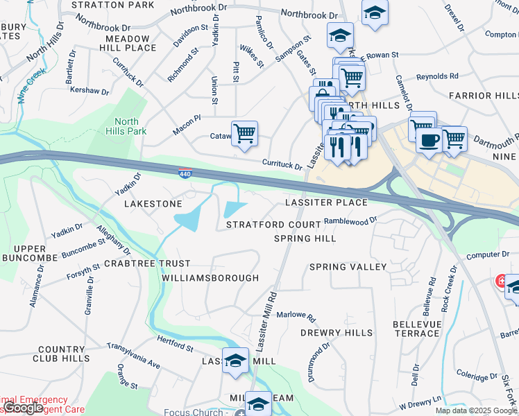 map of restaurants, bars, coffee shops, grocery stores, and more near 600 Lakestone Drive in Raleigh