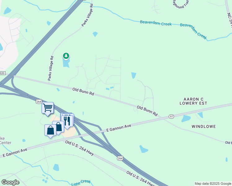 map of restaurants, bars, coffee shops, grocery stores, and more near 1751 Old Bunn Road in Zebulon