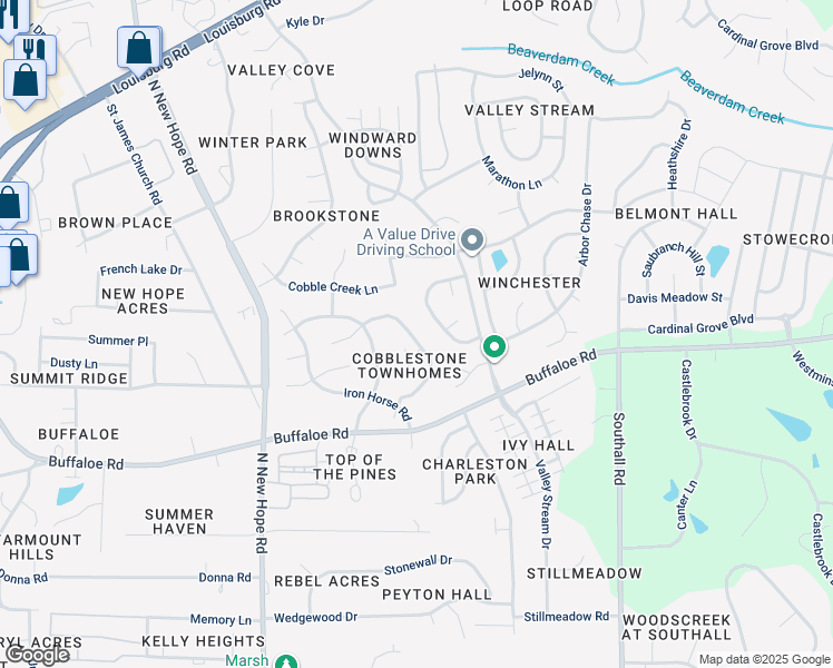 map of restaurants, bars, coffee shops, grocery stores, and more near 4443 Antique Lane in Raleigh