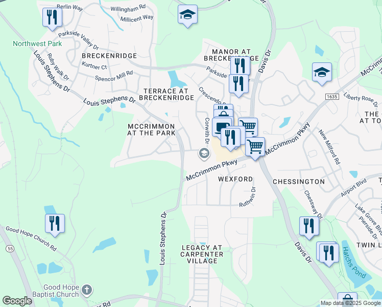 map of restaurants, bars, coffee shops, grocery stores, and more near in Wake County