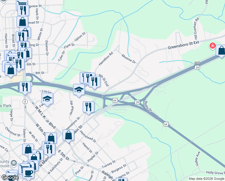map of restaurants, bars, coffee shops, grocery stores, and more near 244 Greensboro Street in Lexington