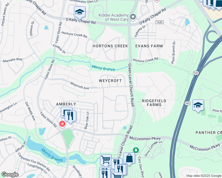 map of restaurants, bars, coffee shops, grocery stores, and more near in Cary