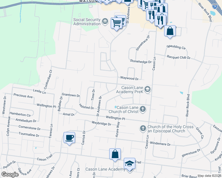 map of restaurants, bars, coffee shops, grocery stores, and more near 3003 Roscommon Drive in Murfreesboro