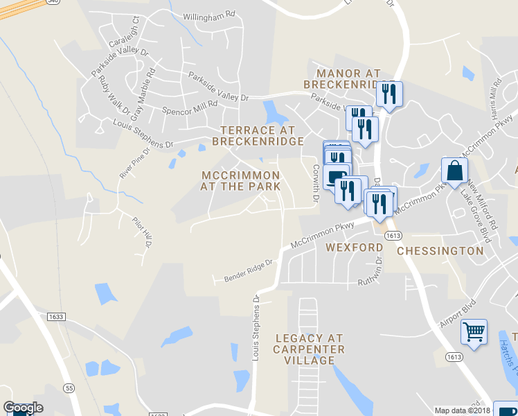 map of restaurants, bars, coffee shops, grocery stores, and more near 512 Perrault Drive in Morrisville