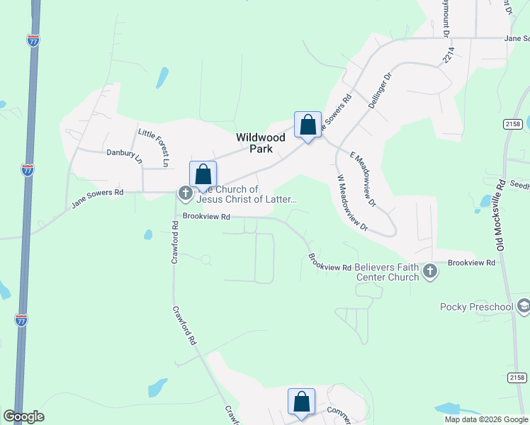 map of restaurants, bars, coffee shops, grocery stores, and more near 131 Greenmeadow Lane in Statesville