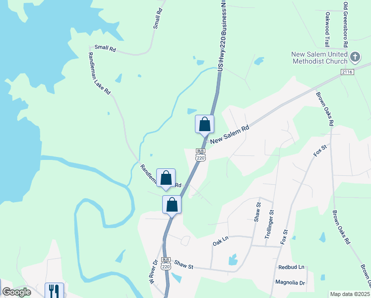 map of restaurants, bars, coffee shops, grocery stores, and more near 7591 U.S. 220 Business in Randleman