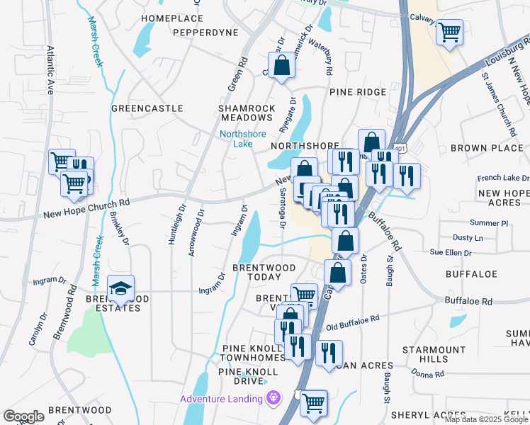 map of restaurants, bars, coffee shops, grocery stores, and more near 3904 Beaumont Court in Raleigh