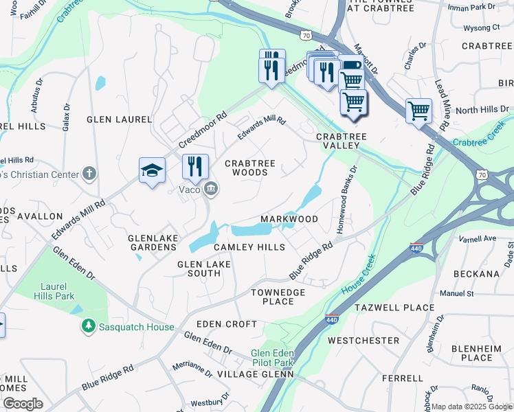 map of restaurants, bars, coffee shops, grocery stores, and more near 4016 Arckelton Drive in Raleigh