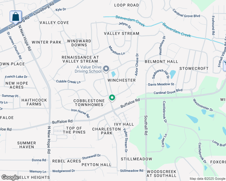 map of restaurants, bars, coffee shops, grocery stores, and more near 4308 Major Loring Way in Raleigh