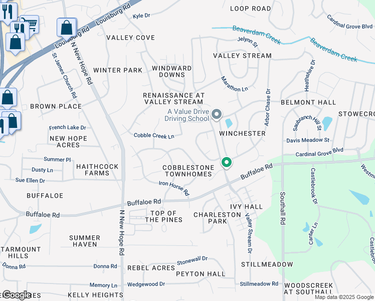 map of restaurants, bars, coffee shops, grocery stores, and more near 4429 Antique Lane in Raleigh
