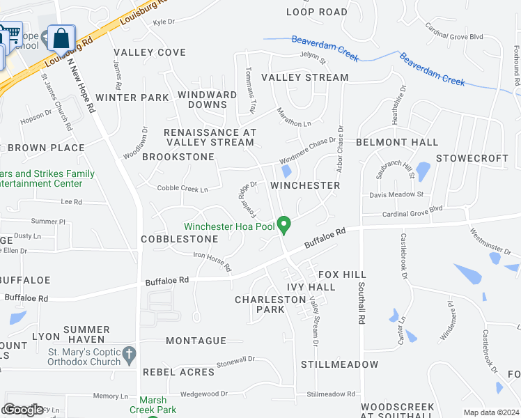 map of restaurants, bars, coffee shops, grocery stores, and more near 4612 Richland Pointe Drive in Raleigh