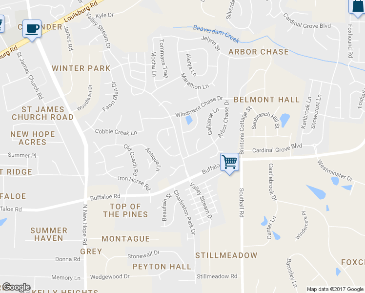 map of restaurants, bars, coffee shops, grocery stores, and more near 4313 Major Loring Way in Raleigh