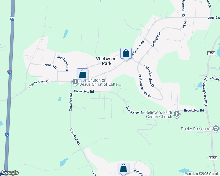 map of restaurants, bars, coffee shops, grocery stores, and more near 127 Green Meadow Lane in Statesville