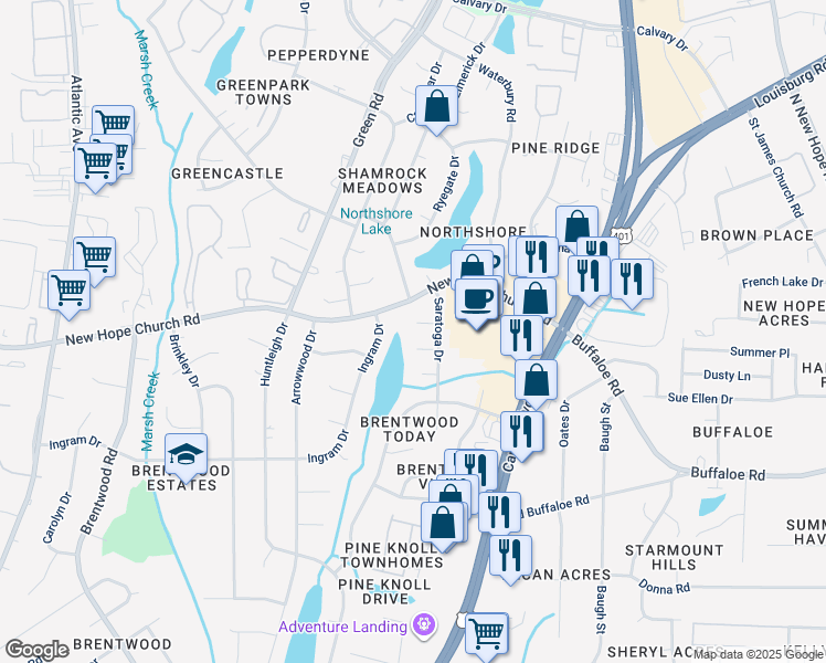 map of restaurants, bars, coffee shops, grocery stores, and more near 3904 Beaumont Court in Raleigh