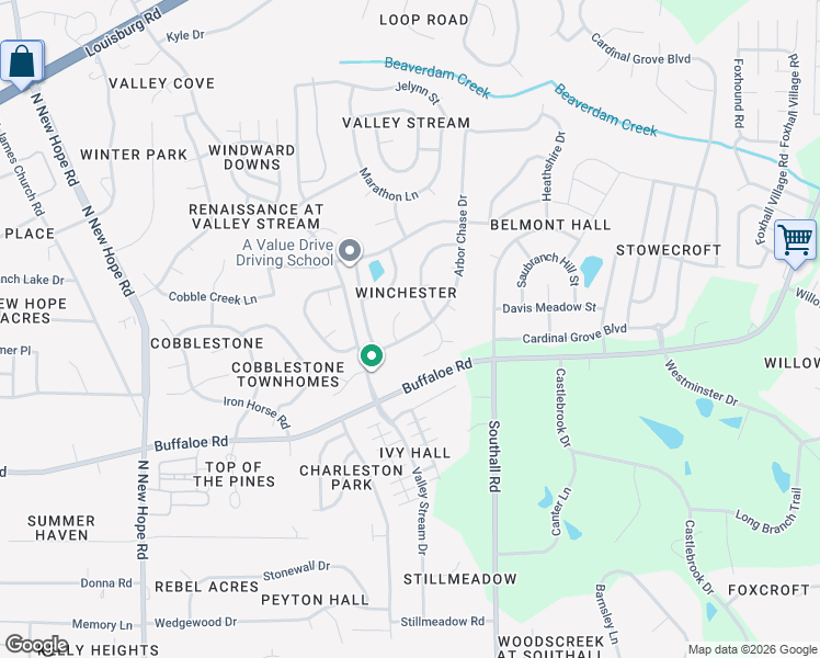 map of restaurants, bars, coffee shops, grocery stores, and more near 4305 Franklin Ridge Court in Raleigh