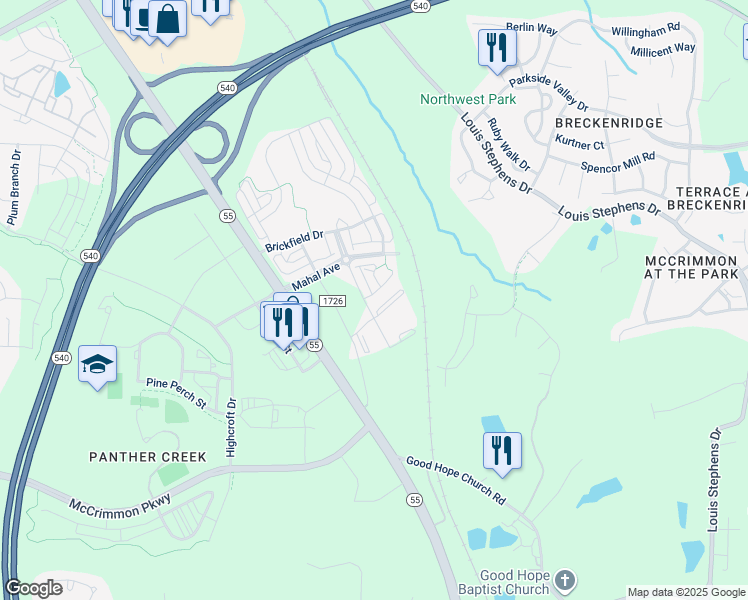 map of restaurants, bars, coffee shops, grocery stores, and more near 112 Ashlar Court in Cary