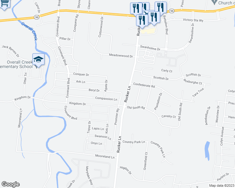 map of restaurants, bars, coffee shops, grocery stores, and more near 4715 Beryl Drive in Murfreesboro