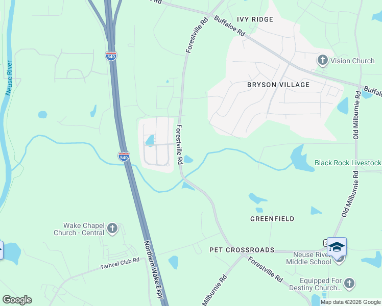 map of restaurants, bars, coffee shops, grocery stores, and more near 5400 Forestville Road in Raleigh
