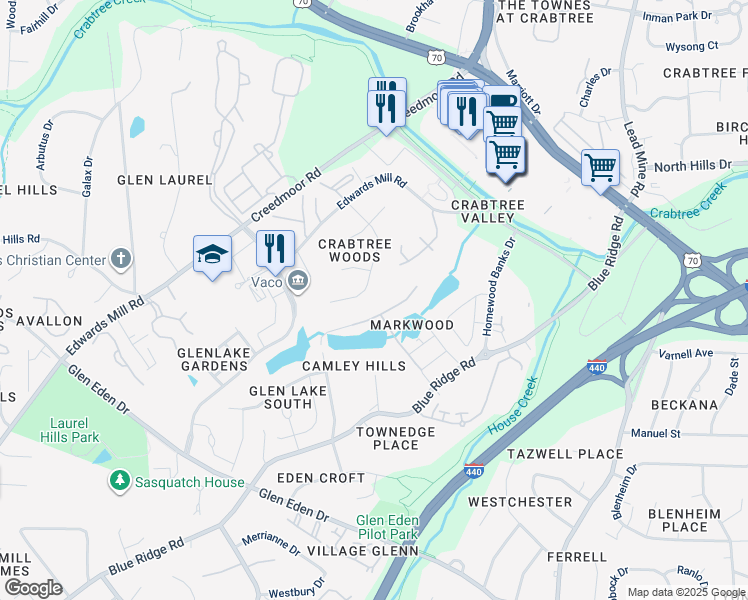 map of restaurants, bars, coffee shops, grocery stores, and more near 4016 Arckelton Drive in Raleigh