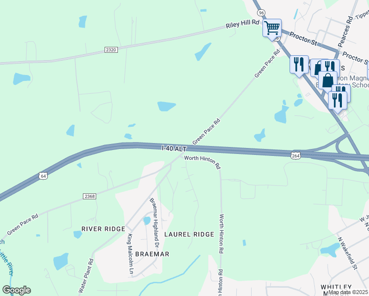 map of restaurants, bars, coffee shops, grocery stores, and more near 1000 Laurel Leaf Road in Zebulon