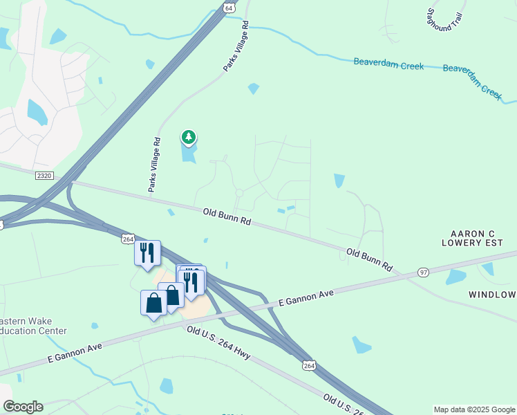 map of restaurants, bars, coffee shops, grocery stores, and more near 626 Shelford Trail in Zebulon