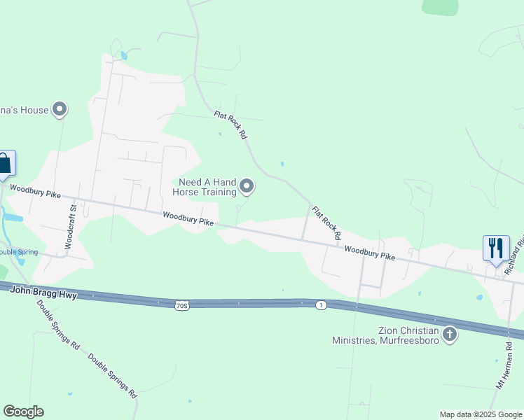 map of restaurants, bars, coffee shops, grocery stores, and more near 3905 Woodbury Pike in Murfreesboro