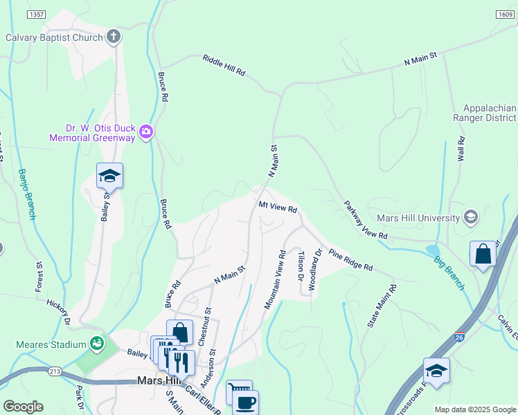 map of restaurants, bars, coffee shops, grocery stores, and more near 728 North Main Street in Mars Hill