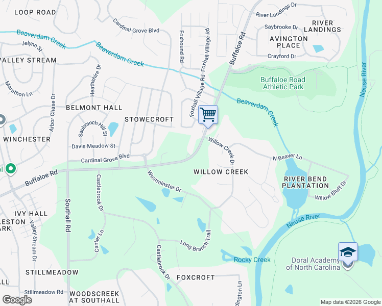 map of restaurants, bars, coffee shops, grocery stores, and more near 5601 Buffaloe Road in Raleigh