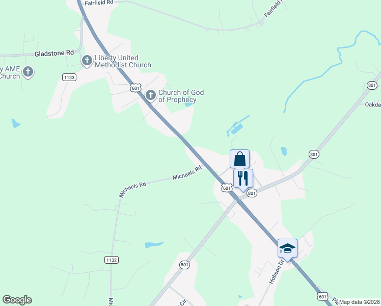 map of restaurants, bars, coffee shops, grocery stores, and more near 2440 U.S. 601 in Mocksville