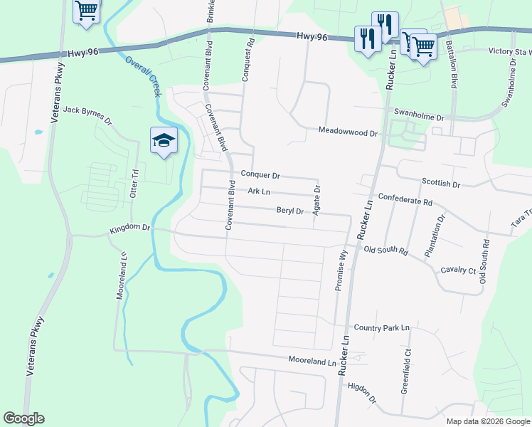 map of restaurants, bars, coffee shops, grocery stores, and more near 4836 Compassion Lane in Murfreesboro