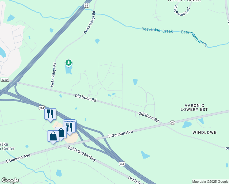 map of restaurants, bars, coffee shops, grocery stores, and more near 1751 Old Bunn Road in Zebulon