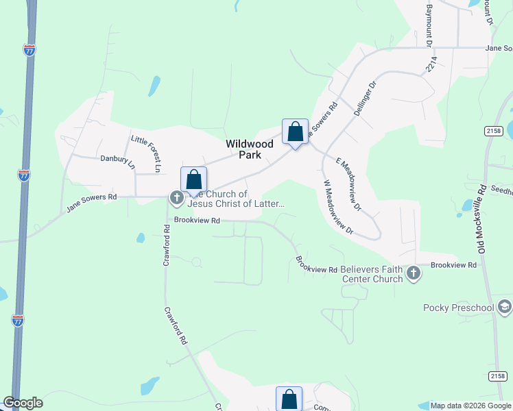 map of restaurants, bars, coffee shops, grocery stores, and more near 131 Greenmeadow Lane in Statesville