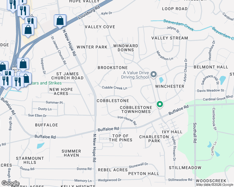map of restaurants, bars, coffee shops, grocery stores, and more near 3920 Old Coach Road in Raleigh