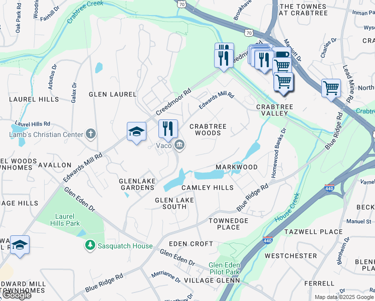 map of restaurants, bars, coffee shops, grocery stores, and more near 4000 Arckelton Drive in Raleigh