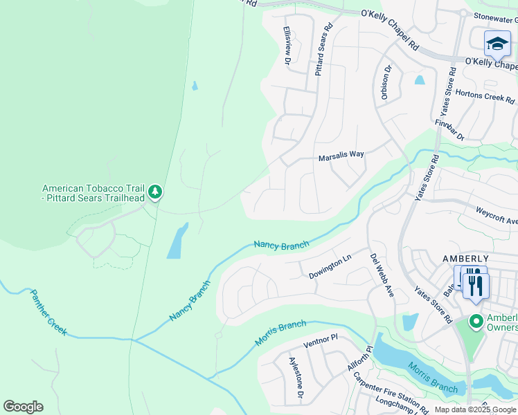 map of restaurants, bars, coffee shops, grocery stores, and more near 141 Gosling Way in Cary