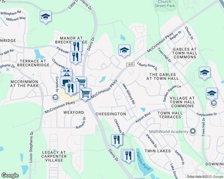 map of restaurants, bars, coffee shops, grocery stores, and more near 144 Point Comfort Lane in Cary