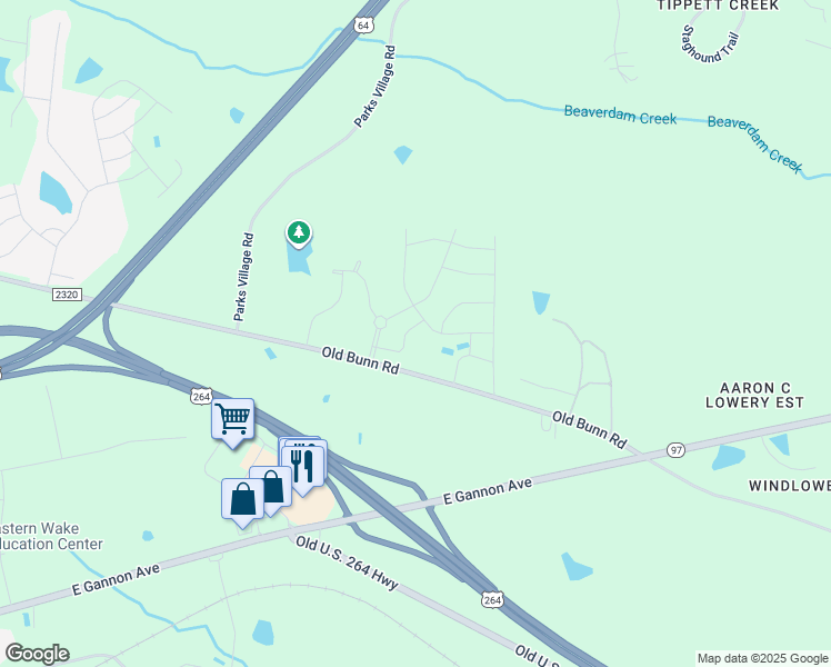 map of restaurants, bars, coffee shops, grocery stores, and more near 642 Shelford Trail in Zebulon