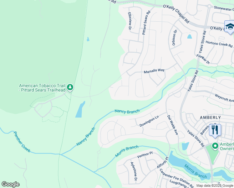 map of restaurants, bars, coffee shops, grocery stores, and more near 141 Gosling Way in Cary
