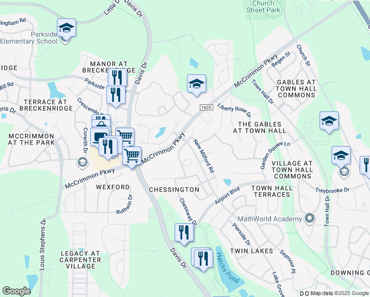 map of restaurants, bars, coffee shops, grocery stores, and more near 109 Point Comfort Lane in Cary