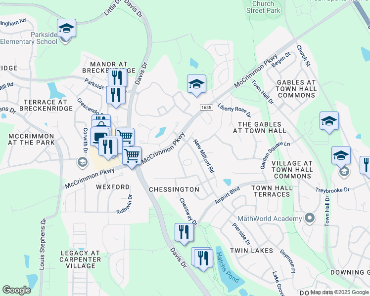 map of restaurants, bars, coffee shops, grocery stores, and more near 109 Point Comfort Lane in Cary