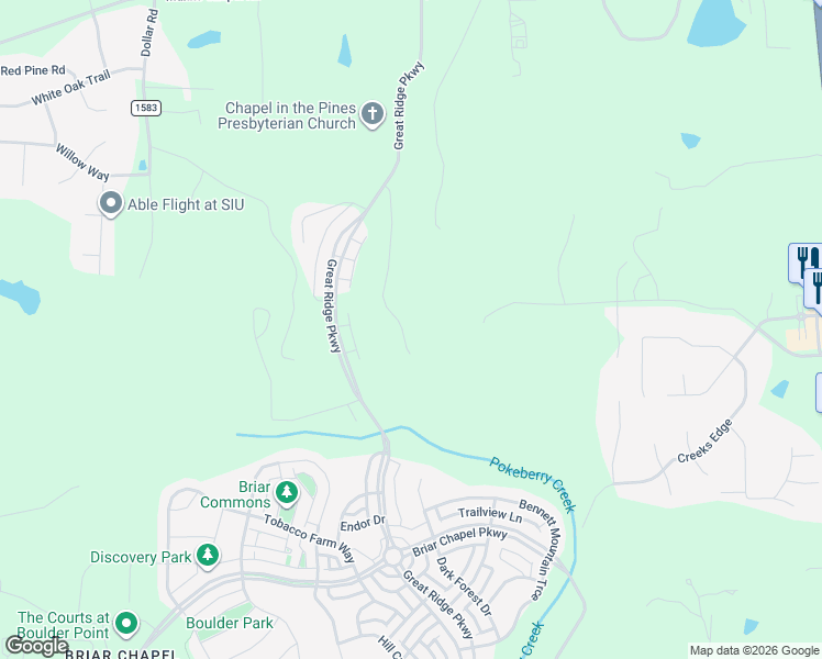 map of restaurants, bars, coffee shops, grocery stores, and more near 842 Polks Landing Road in Chapel Hill
