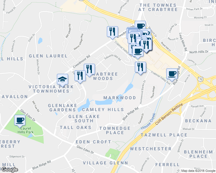 map of restaurants, bars, coffee shops, grocery stores, and more near 4018 Arckelton Drive in Raleigh