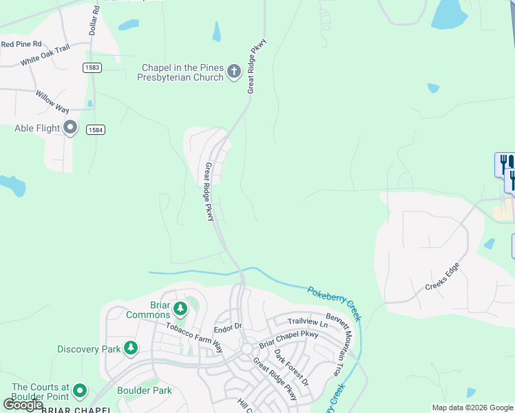 map of restaurants, bars, coffee shops, grocery stores, and more near 842 Polks Landing Road in Chapel Hill