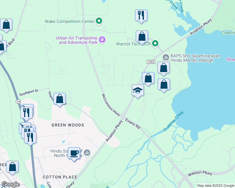 map of restaurants, bars, coffee shops, grocery stores, and more near 215 Southport Drive in Morrisville