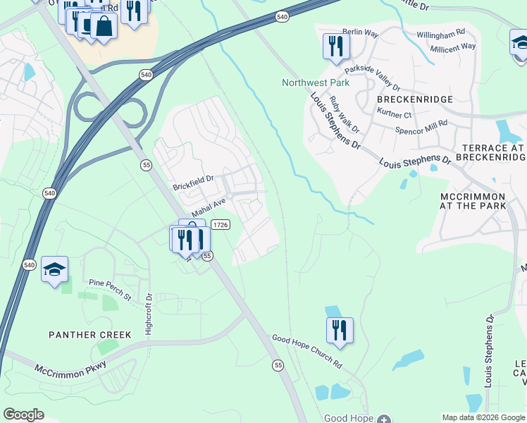 map of restaurants, bars, coffee shops, grocery stores, and more near 112 Ashlar Court in Cary