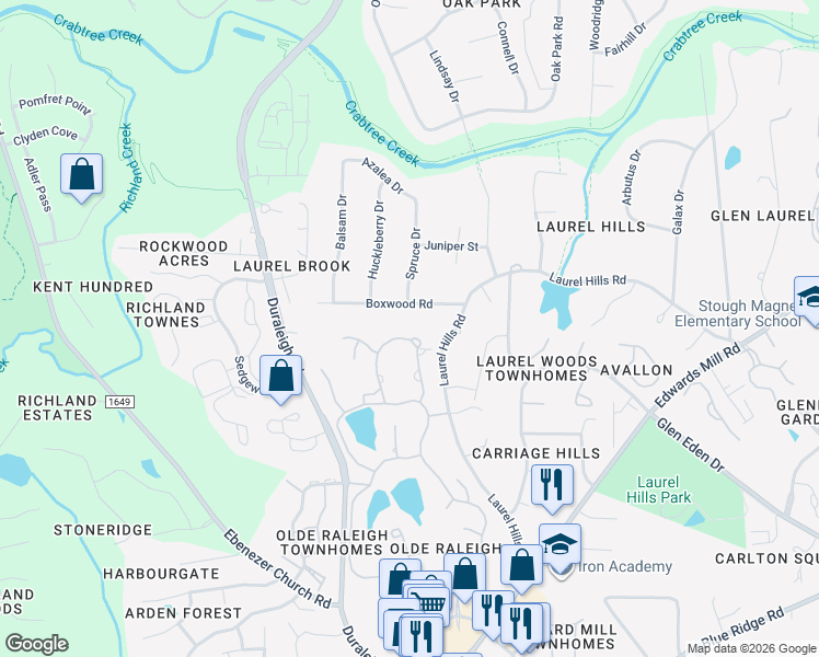 map of restaurants, bars, coffee shops, grocery stores, and more near 4017 John S Raboteau Wynd in Raleigh