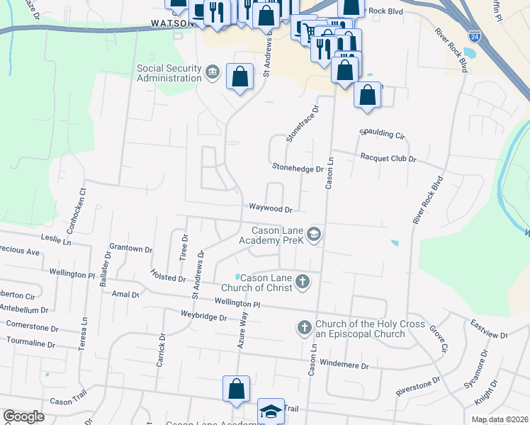map of restaurants, bars, coffee shops, grocery stores, and more near 1083 Woodline Circle in Murfreesboro