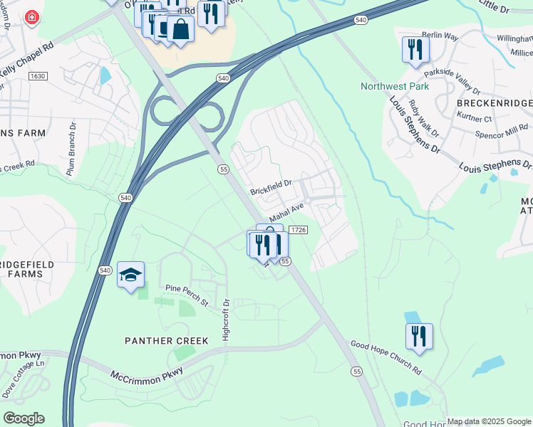map of restaurants, bars, coffee shops, grocery stores, and more near 1014 Salt Glaze Lane in Cary