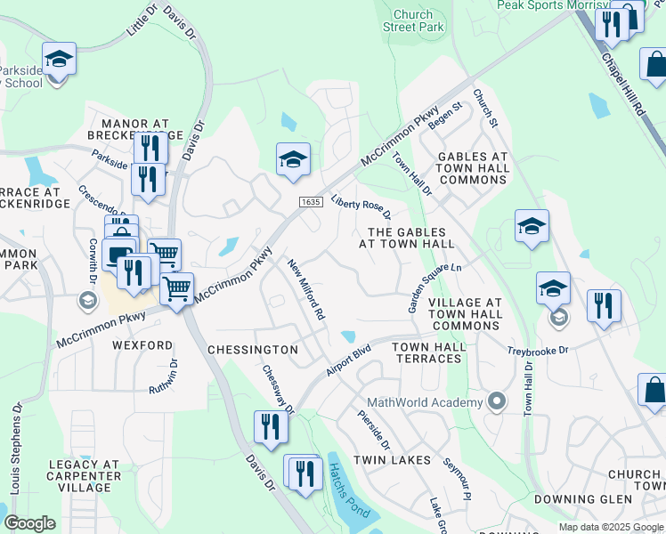 map of restaurants, bars, coffee shops, grocery stores, and more near 964 Justice Walk Avenue in Morrisville
