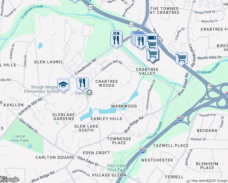 map of restaurants, bars, coffee shops, grocery stores, and more near in Raleigh